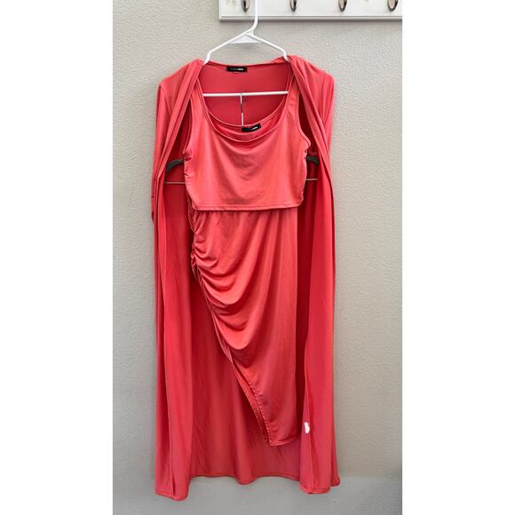 Fashion Nova 3 Piece Cardigan Skirt Set Coral Size Small Crop Top Bodycon - Picture 8 of 12